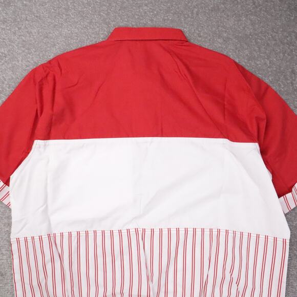 VTG 80s 90s Award Deadstock Large Red White Striped Short Sleeve Collared Shirt - Picture 10 of 10